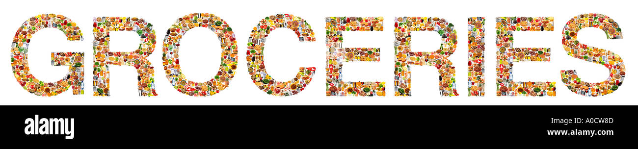 Grocers Lettering Groceries alphabet letters hi-res stock photography and images - Alamy