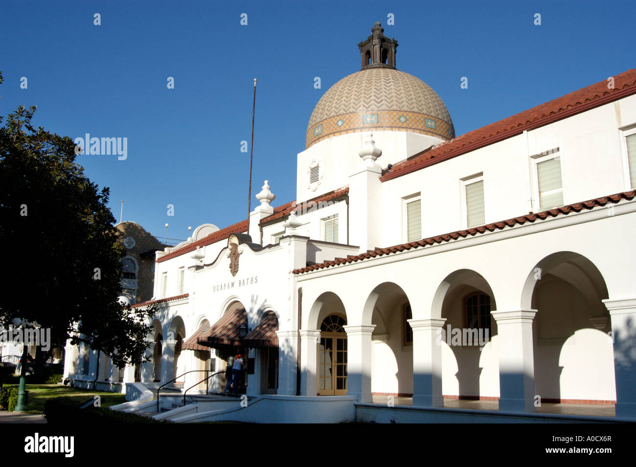 The historic Quapaw bathhouse on Bathhouse Row in Hot Springs Arkansas