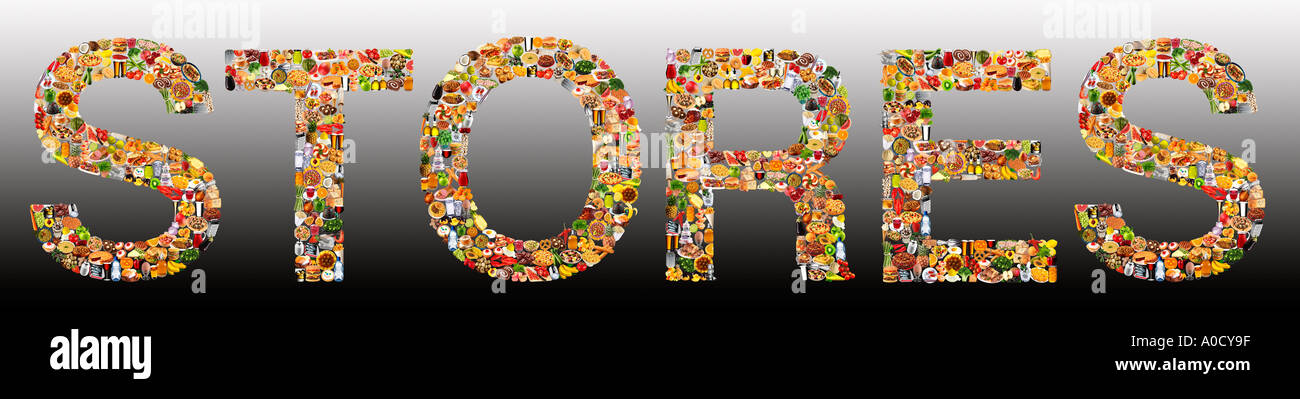 FOODFOLIO WORD ON GRAD STORES Stock Photo Alamy