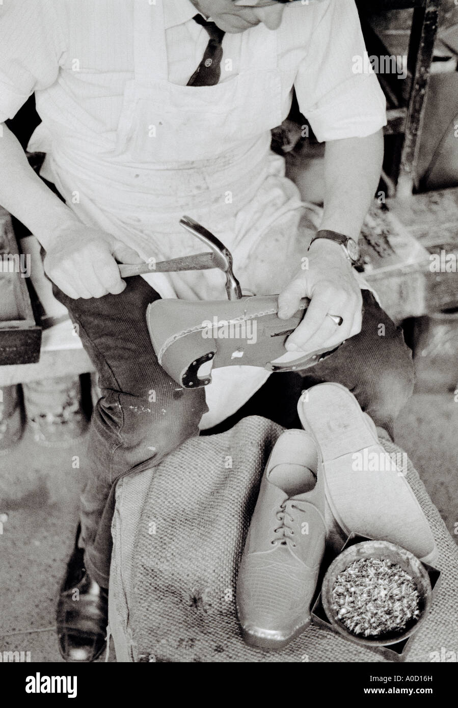 A clog maker in Wigan in Lancashire in England in Great Britain in the United Kingdom UK. Work