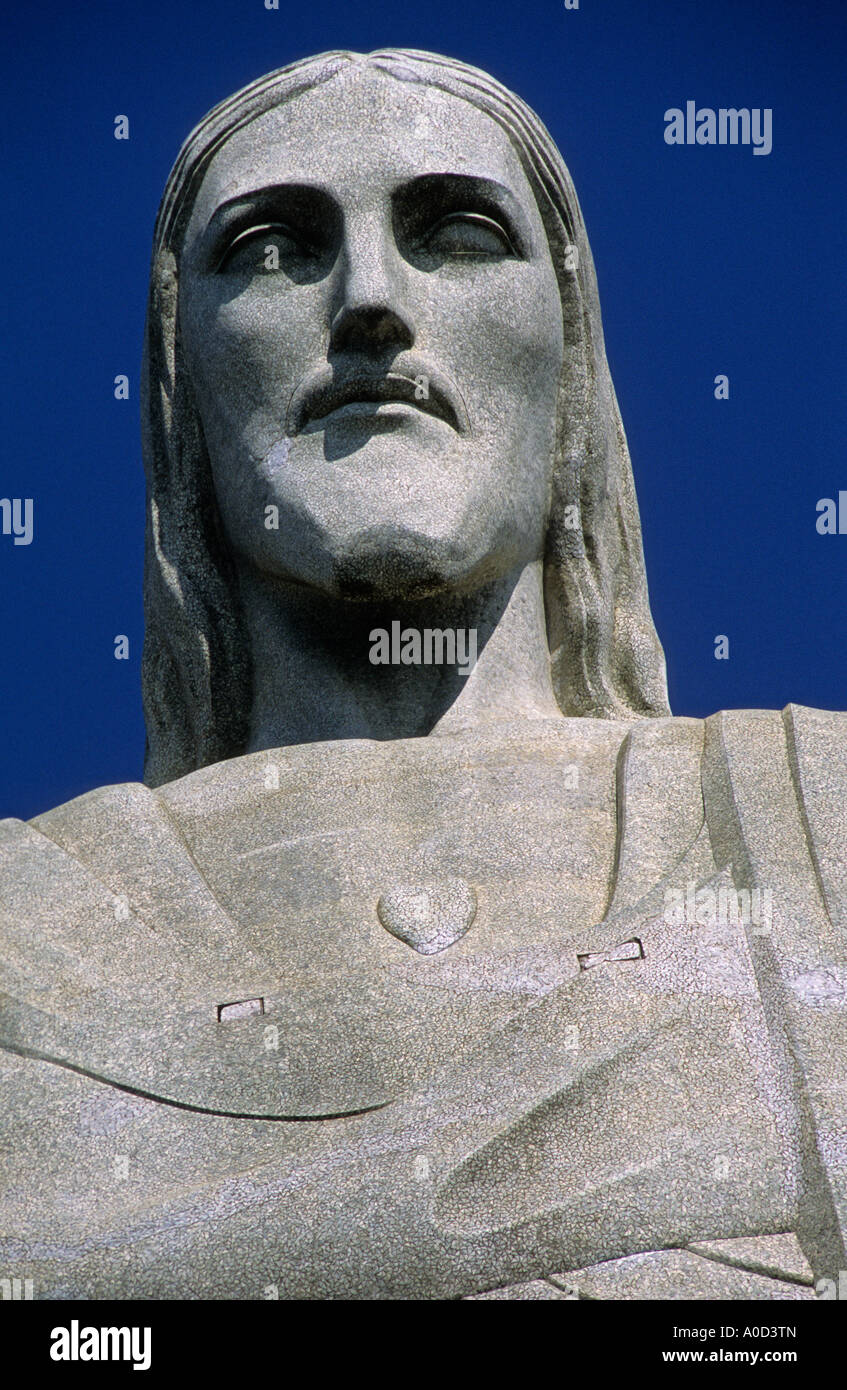 Face of Christ Statue Corcovado Rio de Janeiro Brazil Stock Photo