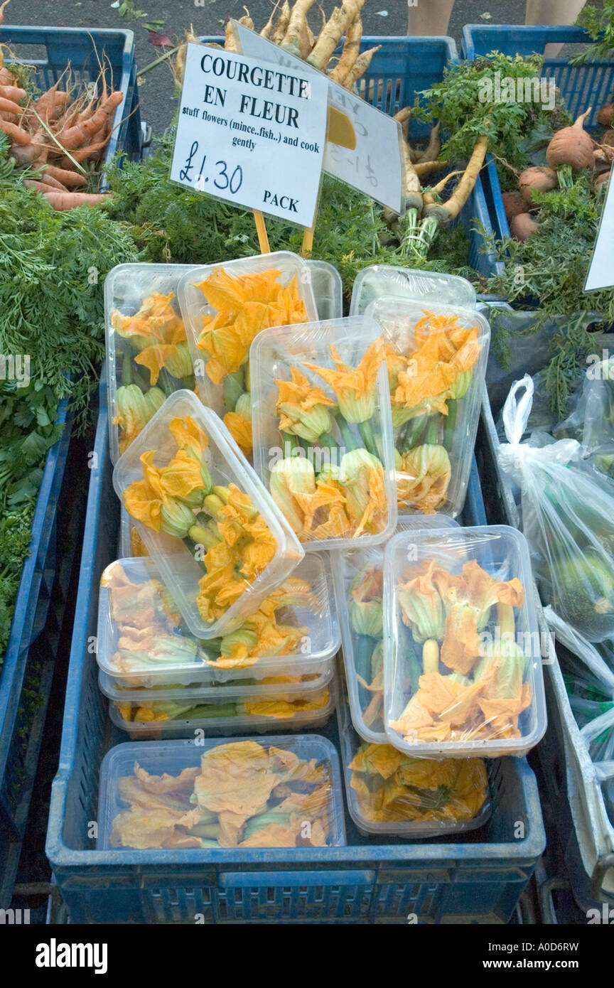 Courgette Flowers on sale at Islington Farmers Market London , England