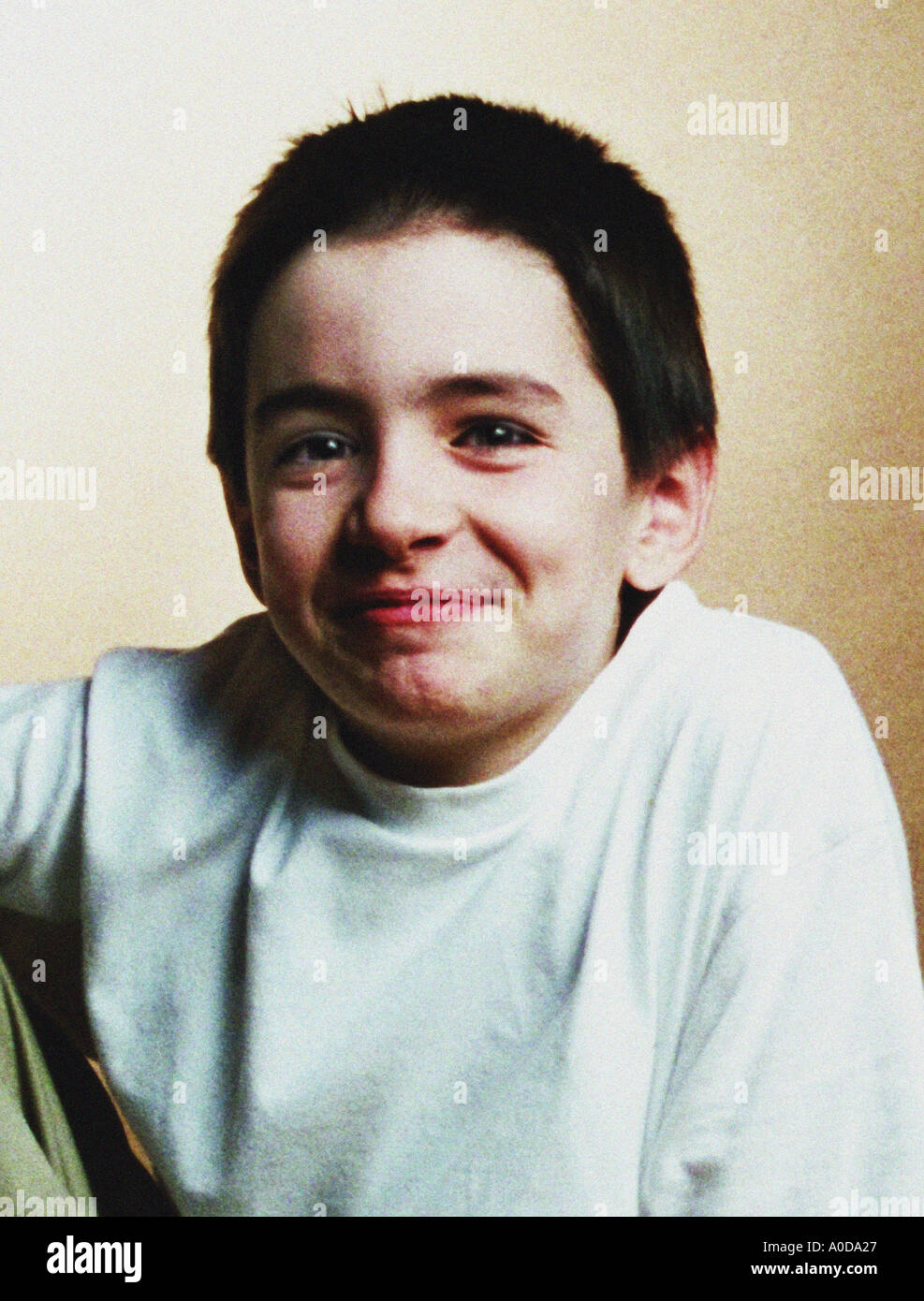 10 year old English boy smiles England Stock Photo