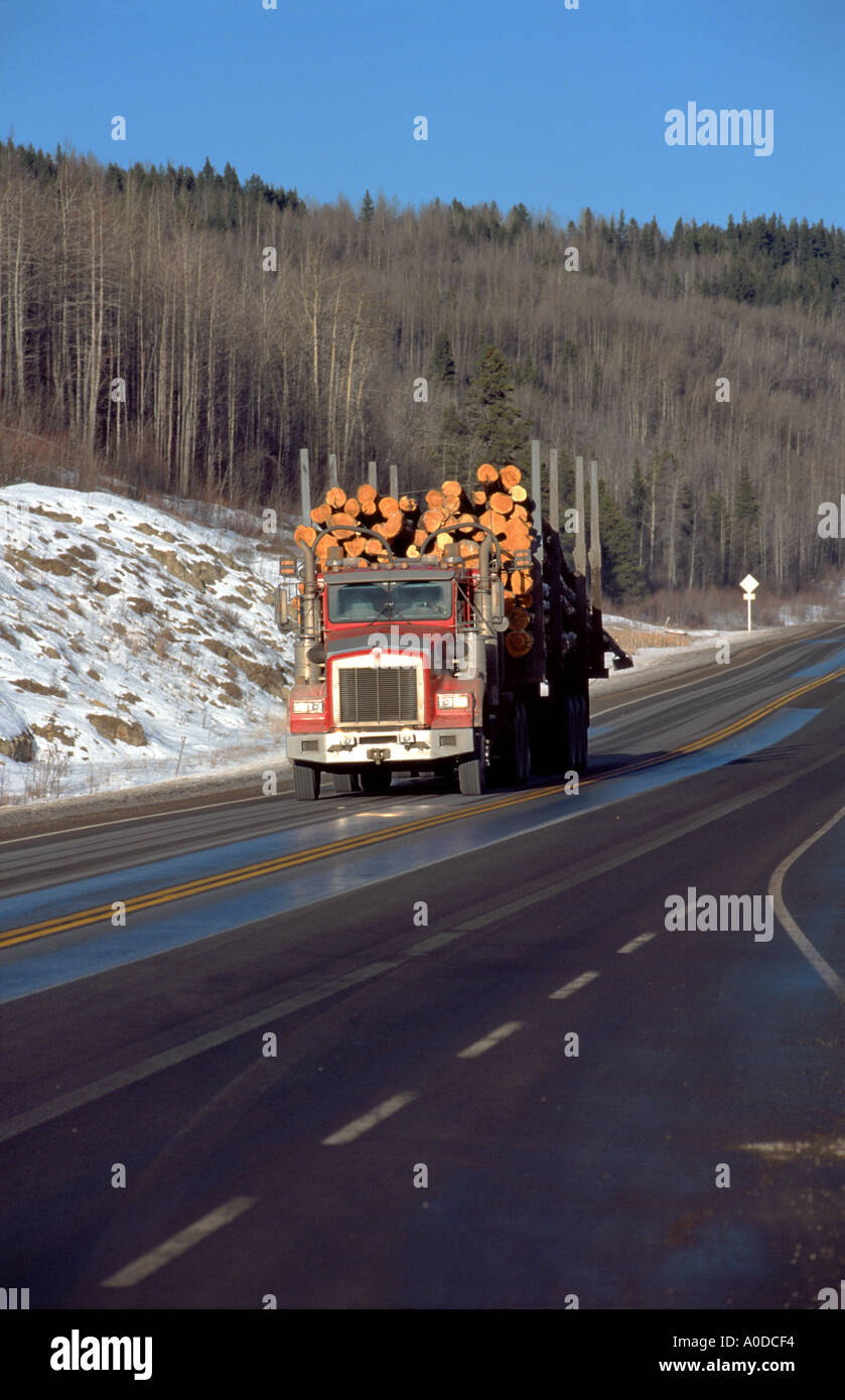 Logging truck on highway Alberta Canada Stock Photo Alamy