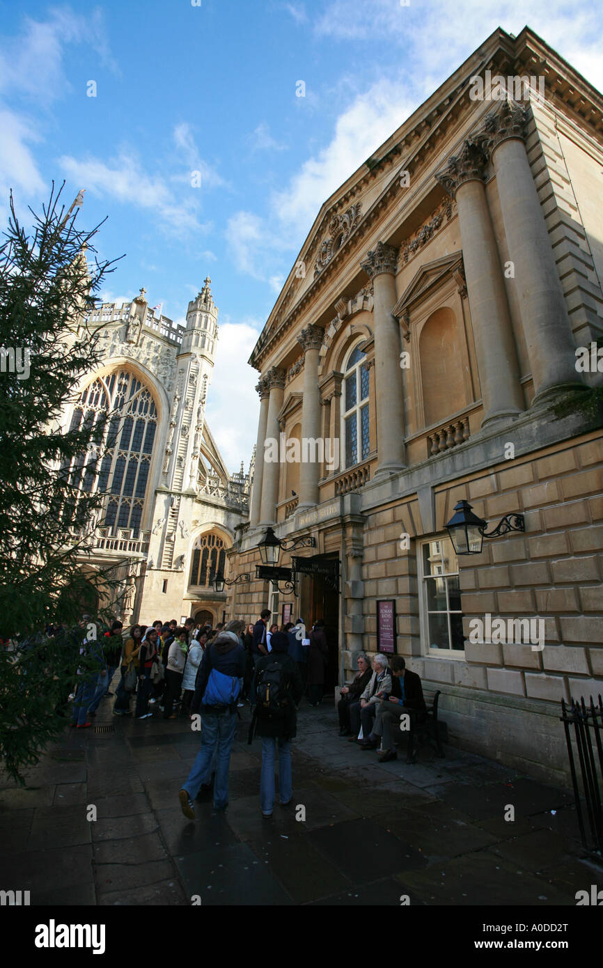 Tourists visit the famous Bath Spas in Bath city town centre with Bath