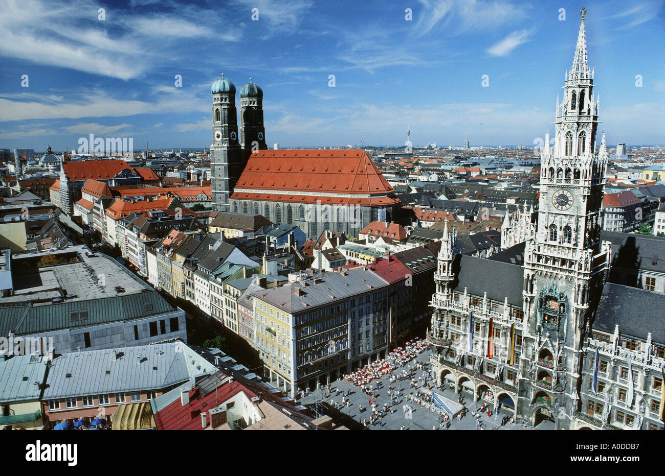 MUNICH look down of the Alter Peter to Frauenkirche Marienplatz and the City Hall Rathaus Stock Photo