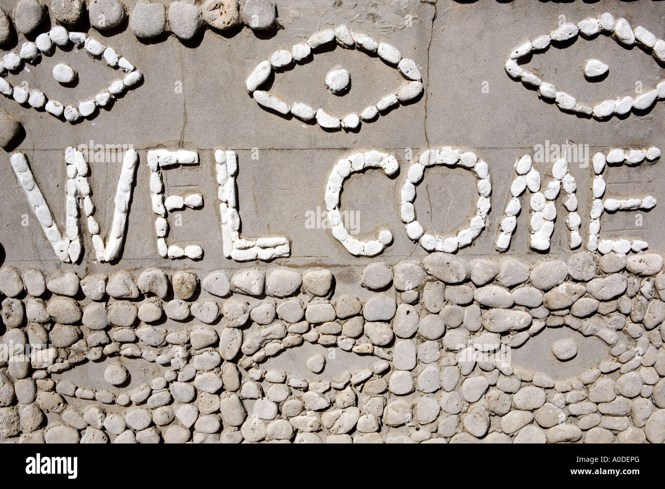 Welcome to Tobago Island sign in stones and shells, Caribbean Stock ...