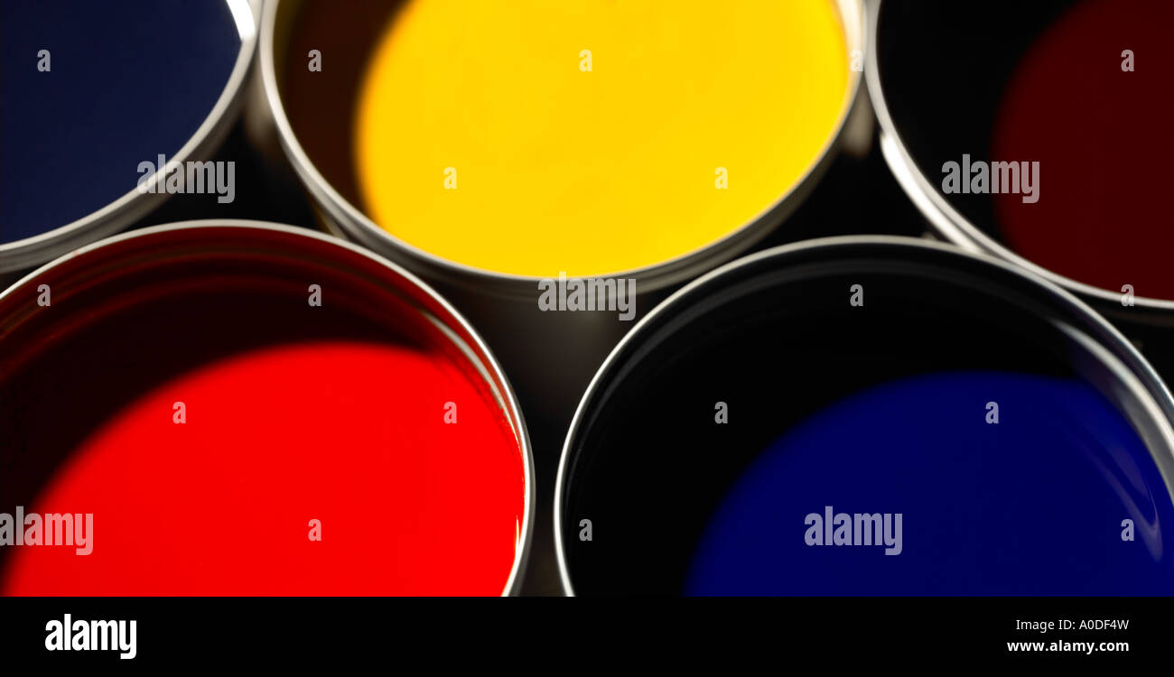 Coloured paint pots Stock Photo