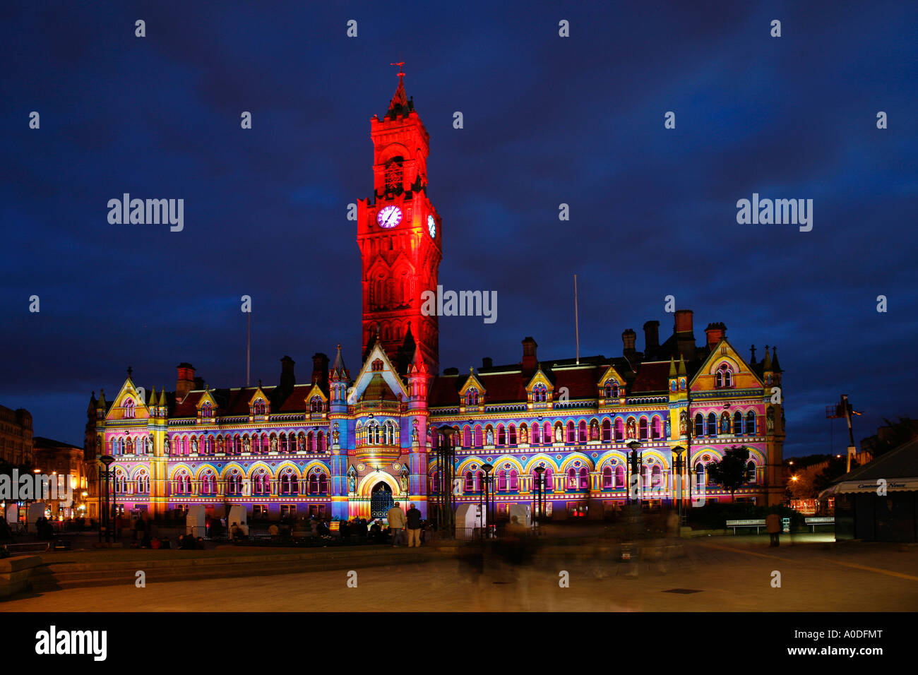 Bradford Town Hall at night painted with light by French Paint Artist, Patrice Warrener Stock Photo