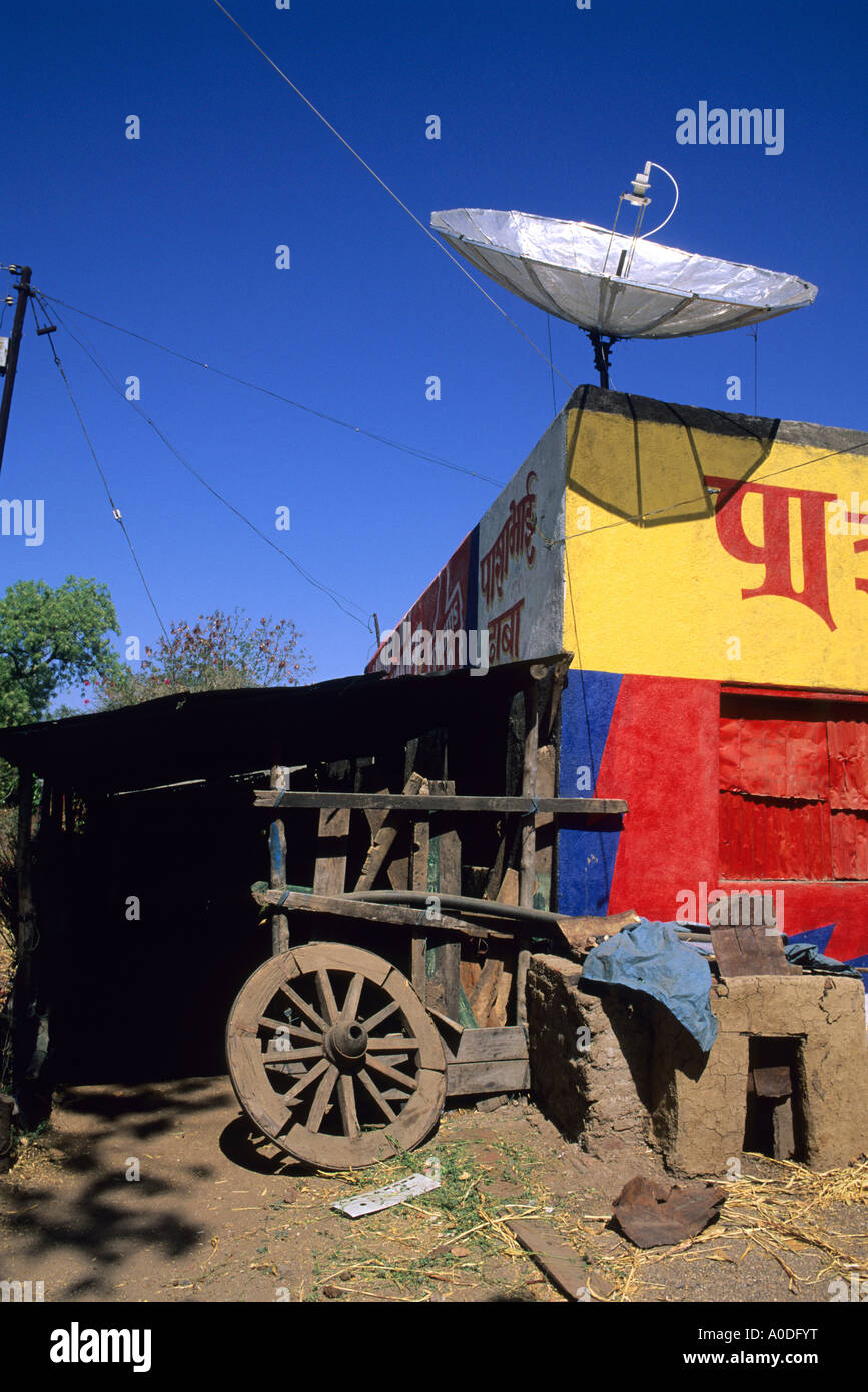 Satellite television dish atop a shed in India Stock Photo Alamy