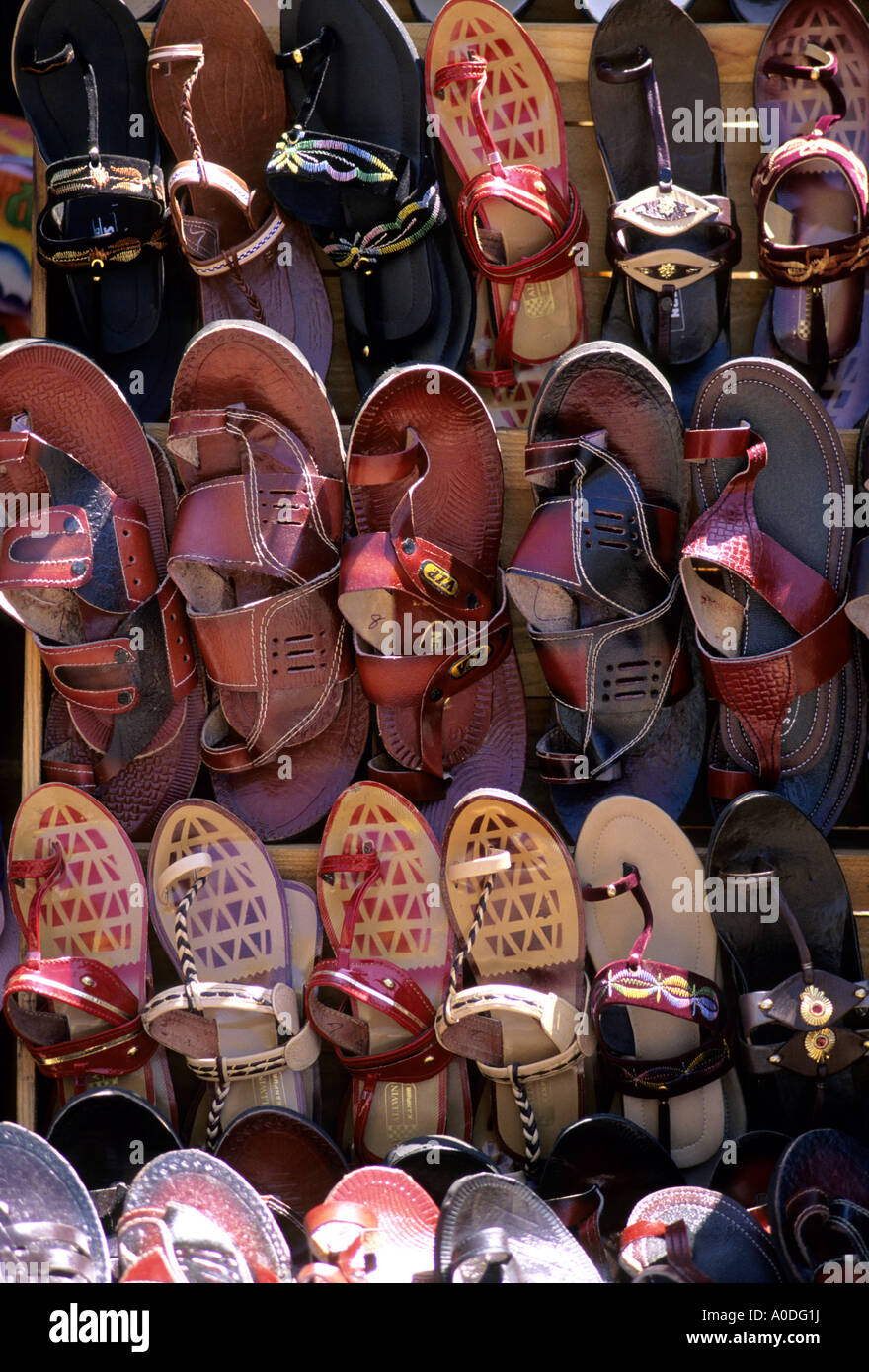 A display of shoes being sold in Bangalore India Stock Photo Alamy