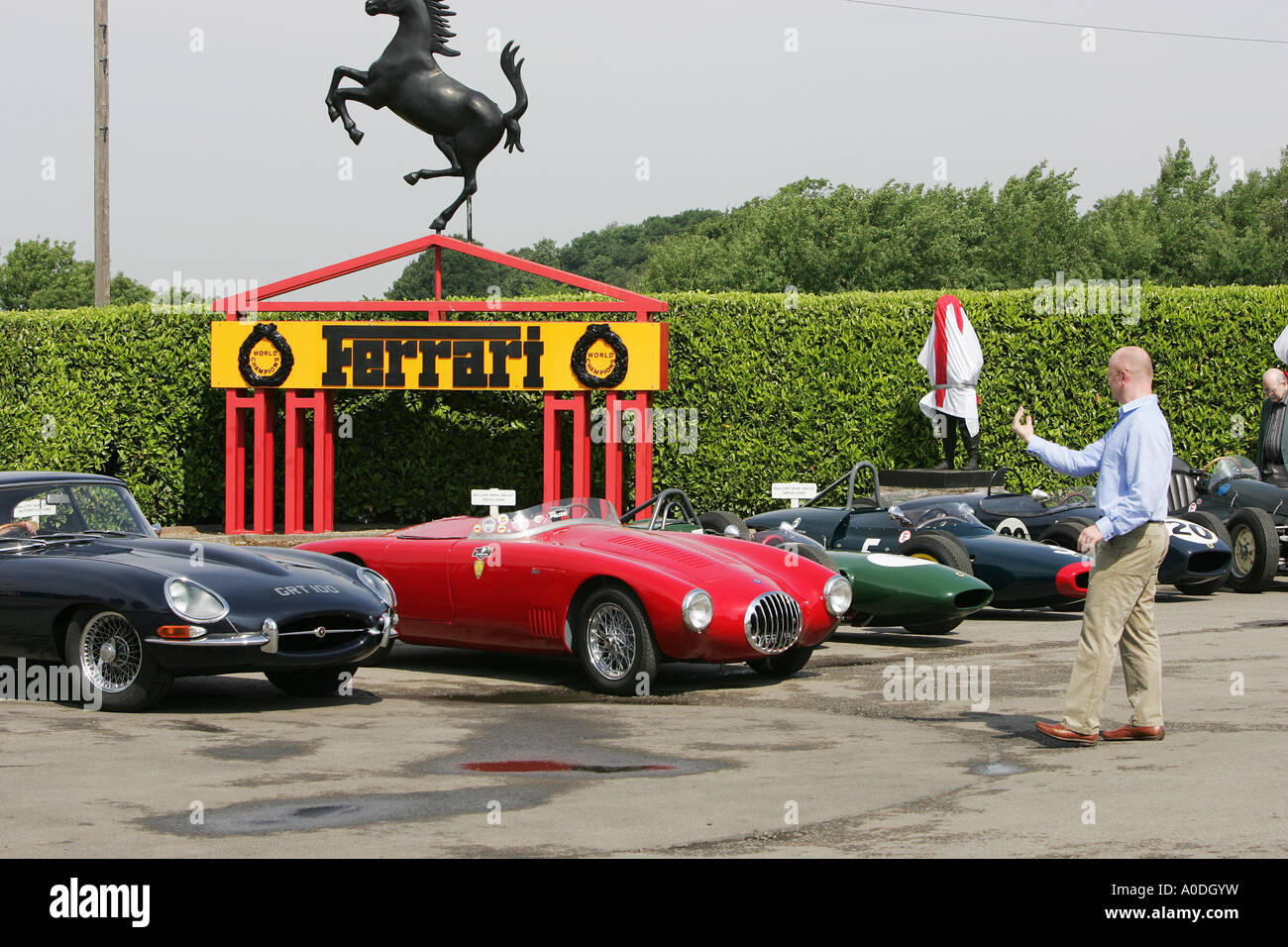 Lining up sports cars for display at Mallory Park Racing Circuit, Leicestershire Stock Photo