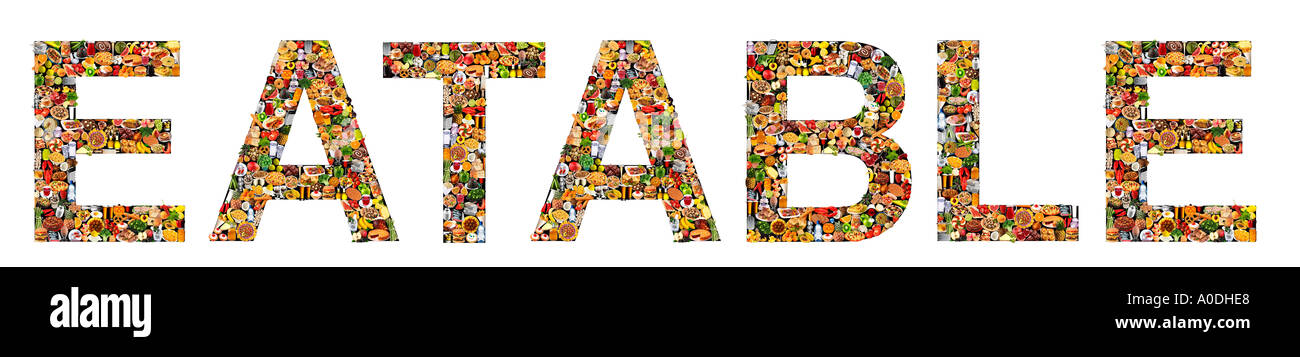 FOODFONT WORD ON WHITE EATABLE Stock Photo