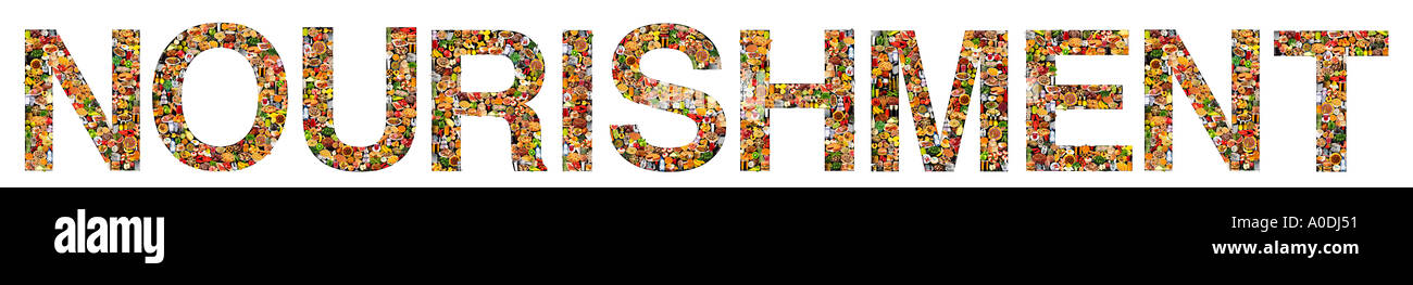 FOODFONT WORD ON WHITE - NOURISHMENT Stock Photo