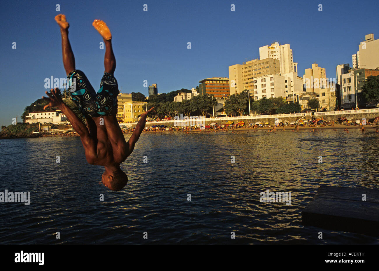 Diving from Pier Porto da Barra Salvador Bahia Brazil Stock Photo