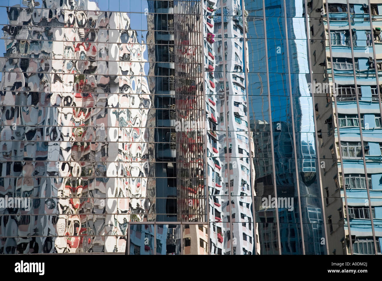 Fractured reflections - Electric Road, North Point Hong Kong Stock Photo