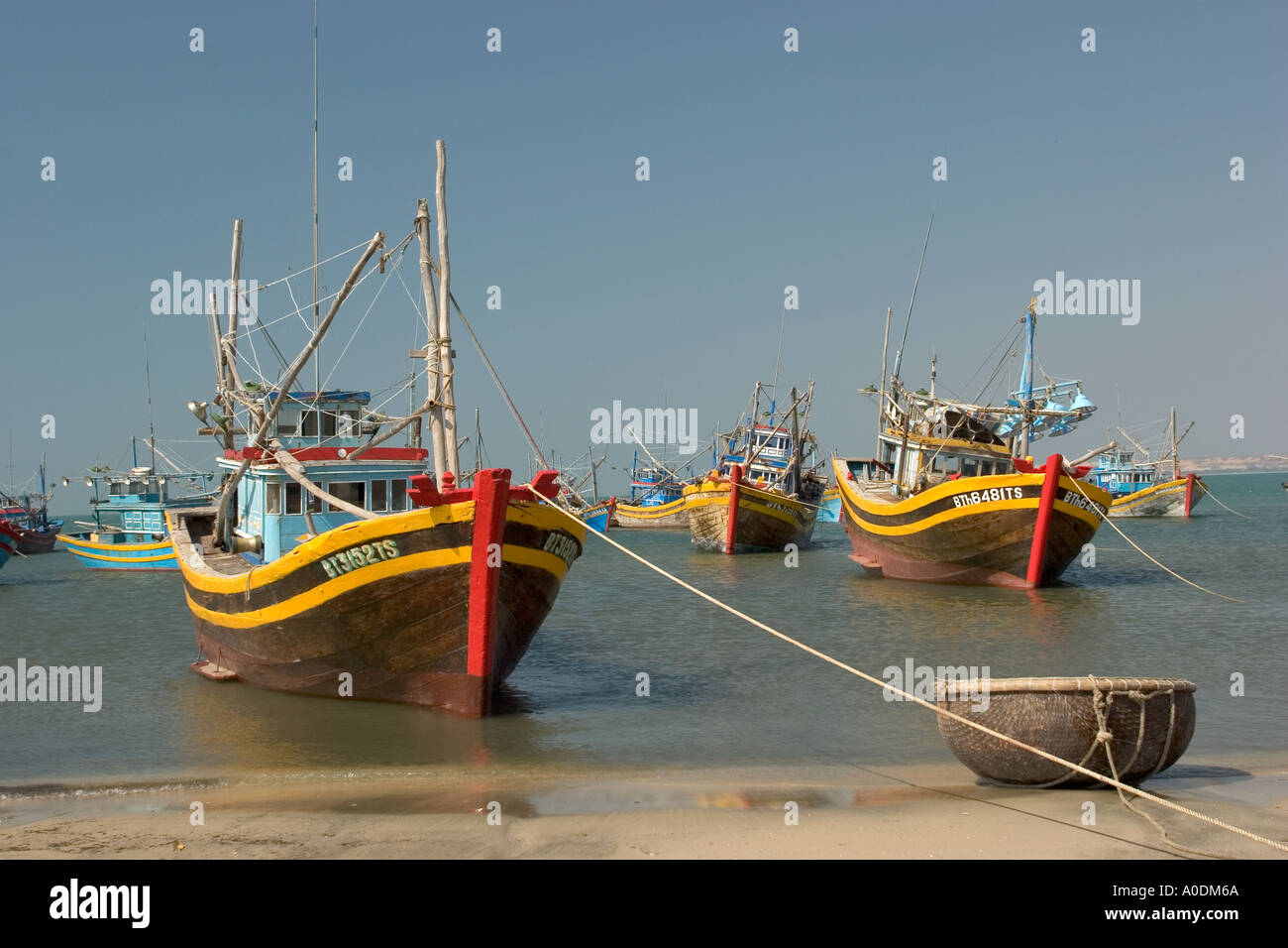 Vietnam Mui Ne fishing village fishing boats with Thuyen Thung coracle