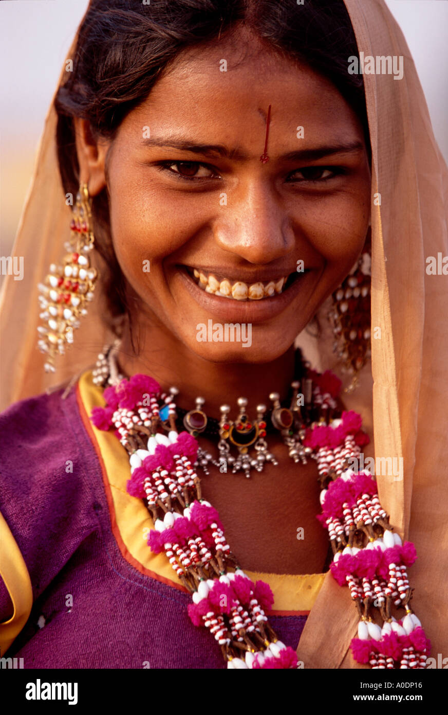 Portrait of a smiling traditional Kalbeliya Gypsy dancer Indigenous Nomadic People of the
