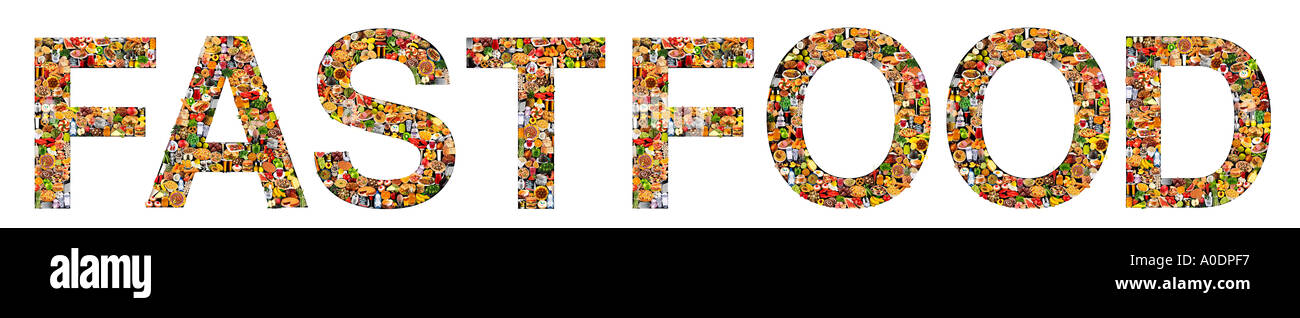 FOODFONT WORD ON BLACK AND WHITE FASTFOOD Stock Photo - Alamy