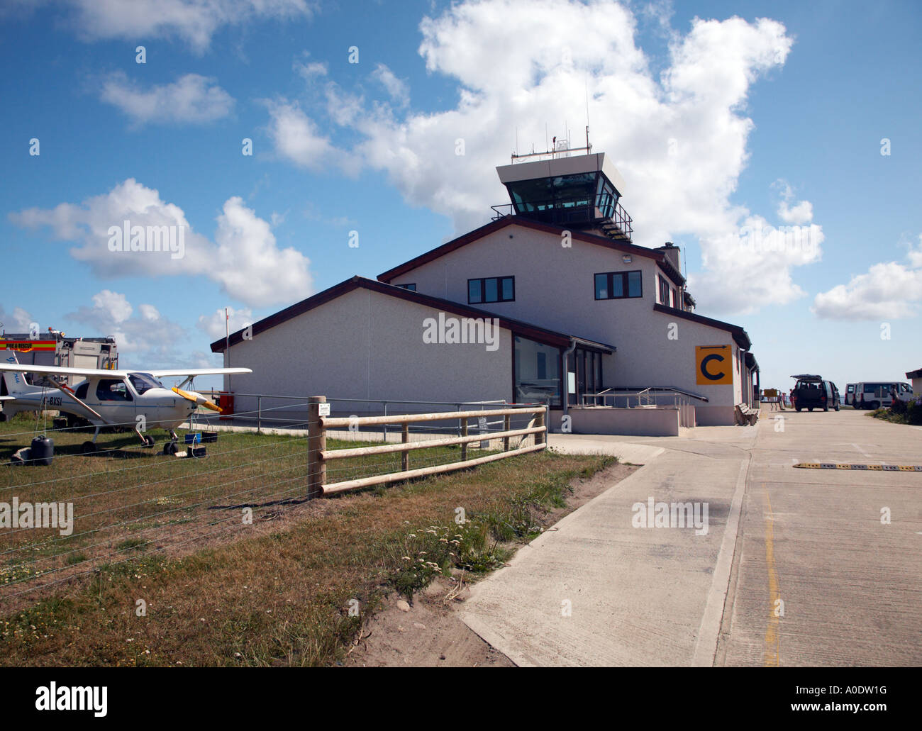 Control tower and main airport building at St.Mary's airport Stock ...