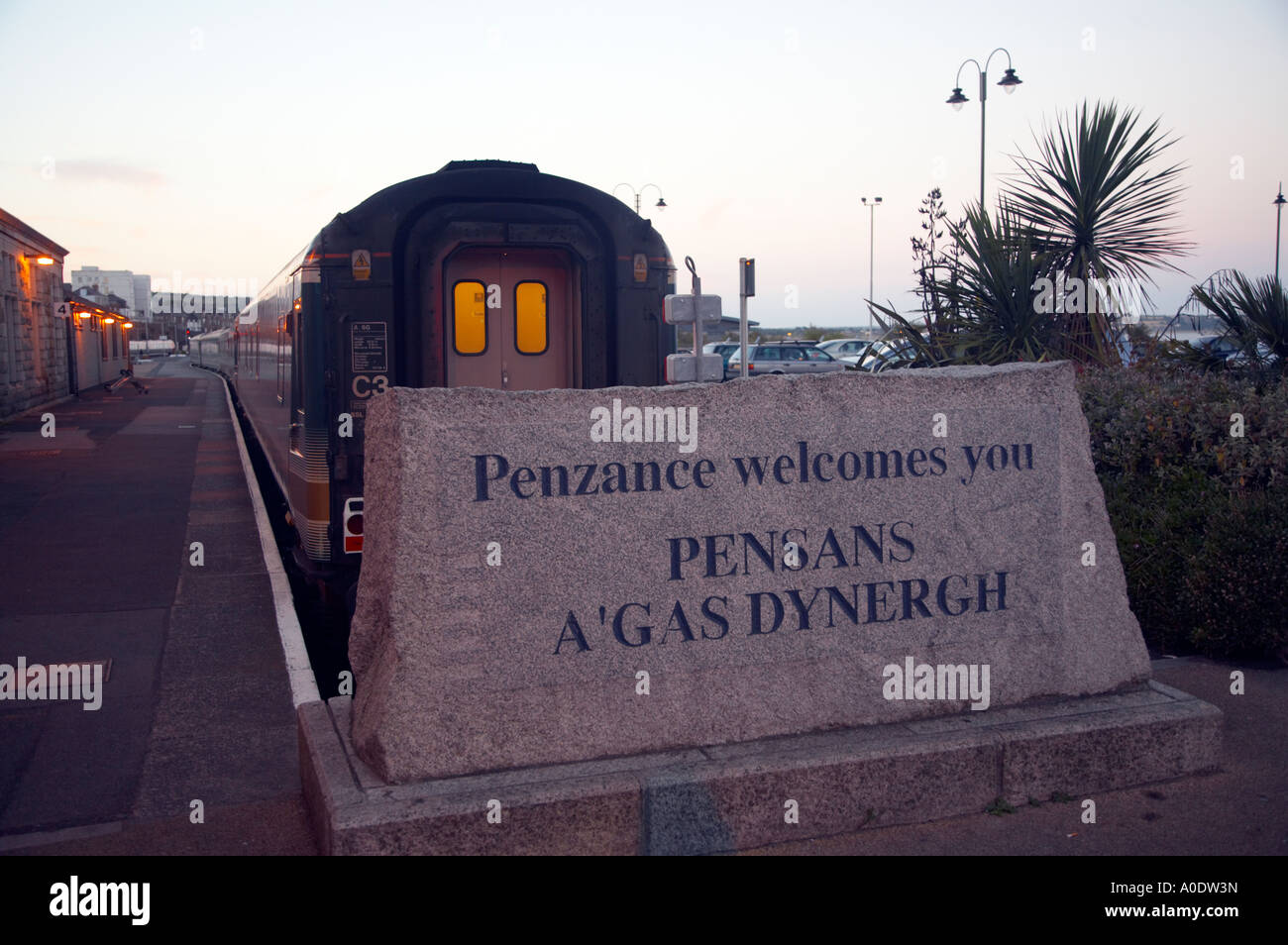 Cornish language sign at Penzance railway station Cornwall UK