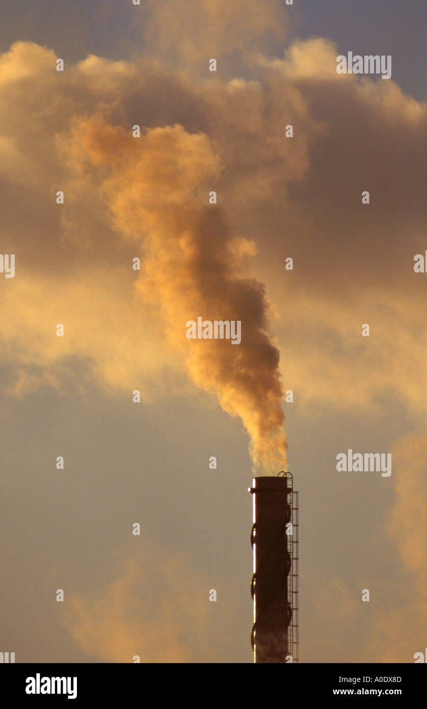 Belching chimney at Rhone Poulanc ISC Avonmouth Bristol England Stock Photo