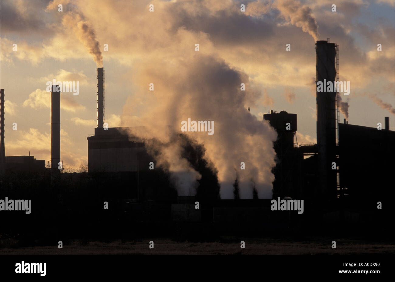 Belching chimney at Rhone Poulanc ISC Avonmouth Bristol England Stock Photo