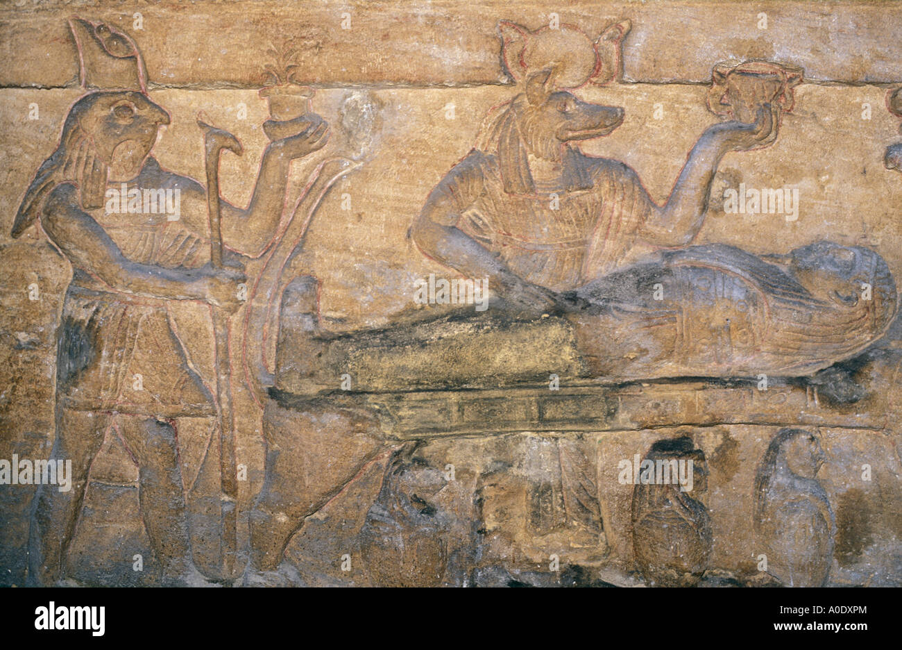 Tomb Relief in Catacombs of Komash Shuqqafa Alexandria Egypt Stock Photo
