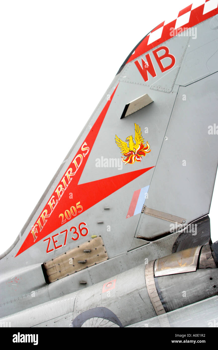 Tail fin of Tornado fighter jet with squadron emblem Stock Photo