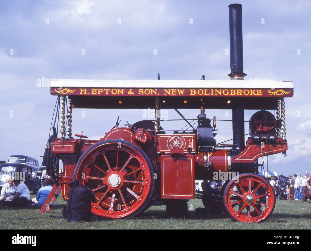Steam show traction engine with installed generator being used to