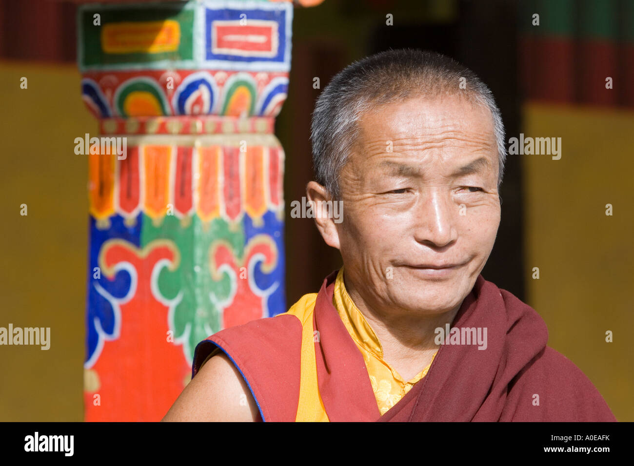 Monk at Drepung Monastery Lhasa Tibet 2 Stock Photo