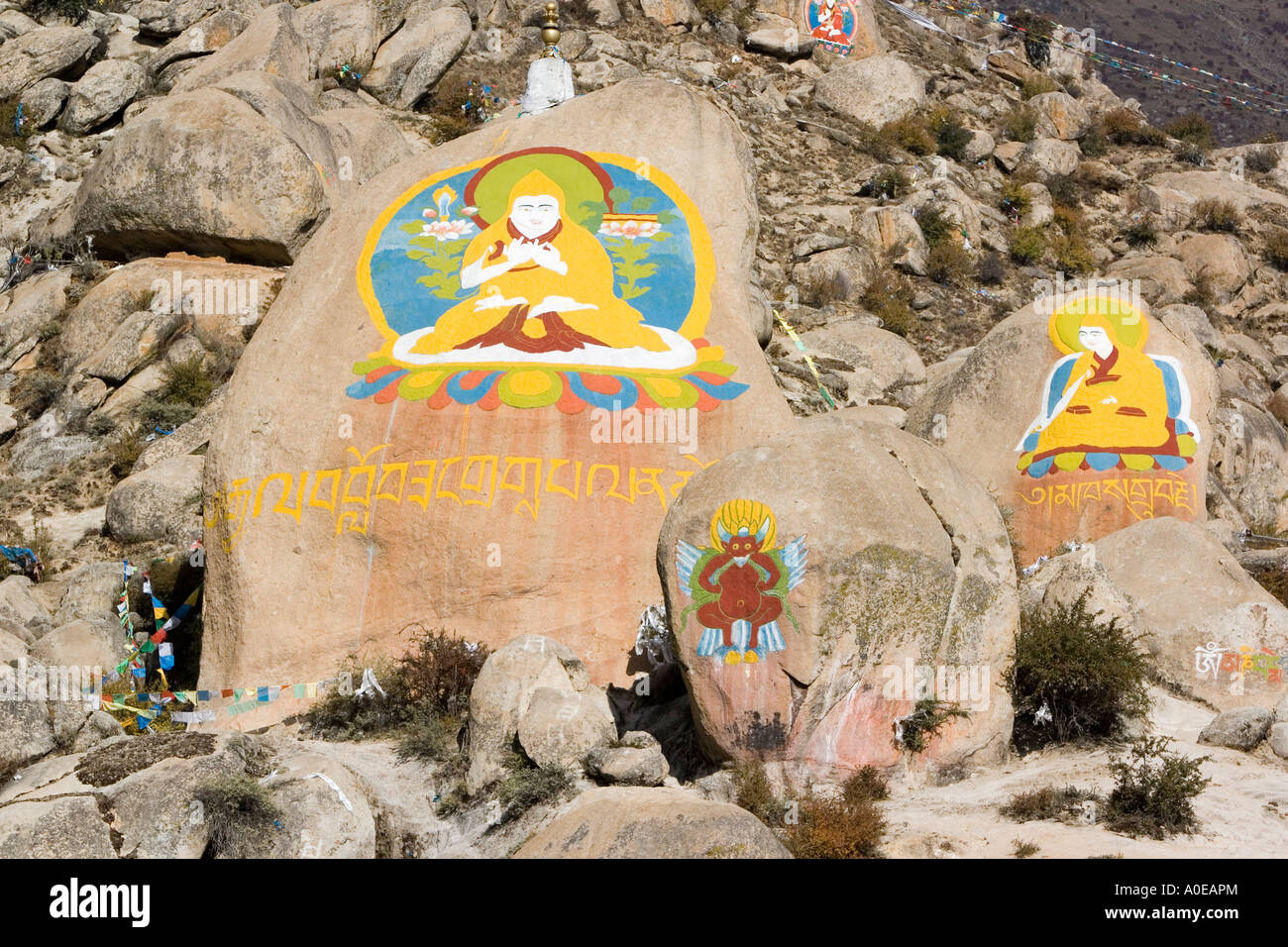 Rock paintings at Drepung Monastery Lhasa Tibet Stock Photo Alamy