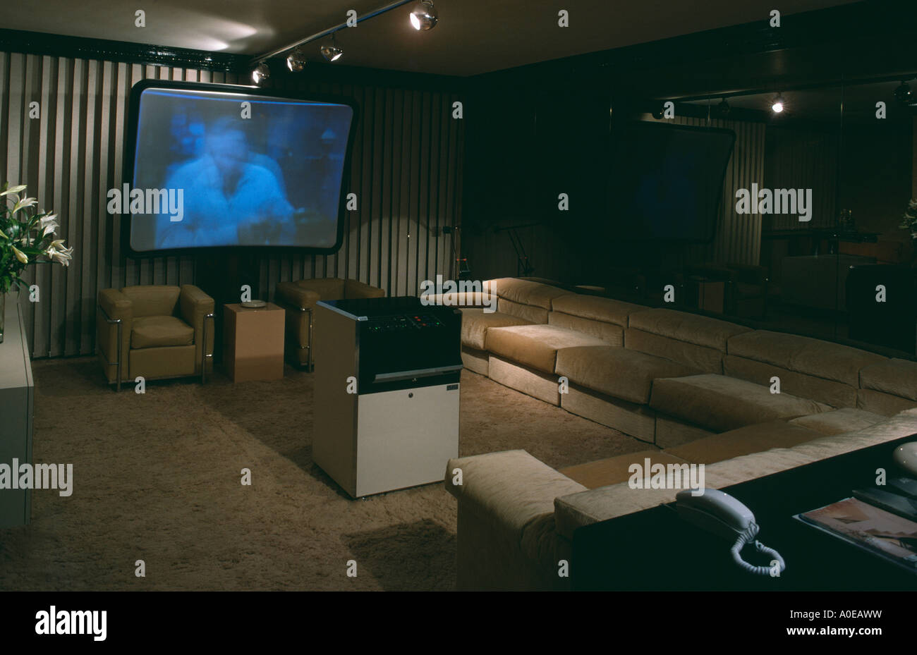 Large television in Eighties livingroom Stock Photo - Alamy