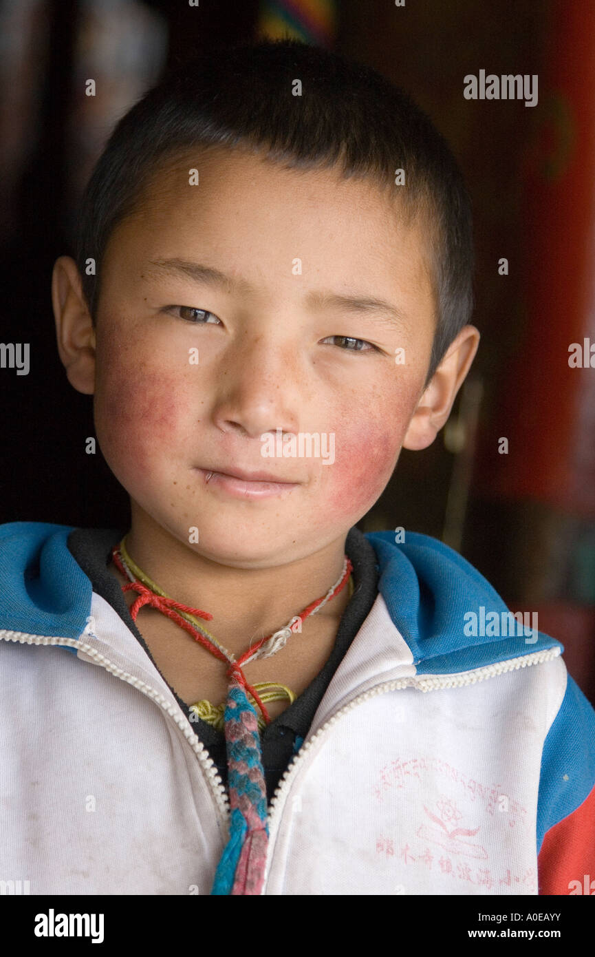 Tibetan boy at Drepung Monastery Lhasa Stock Photo