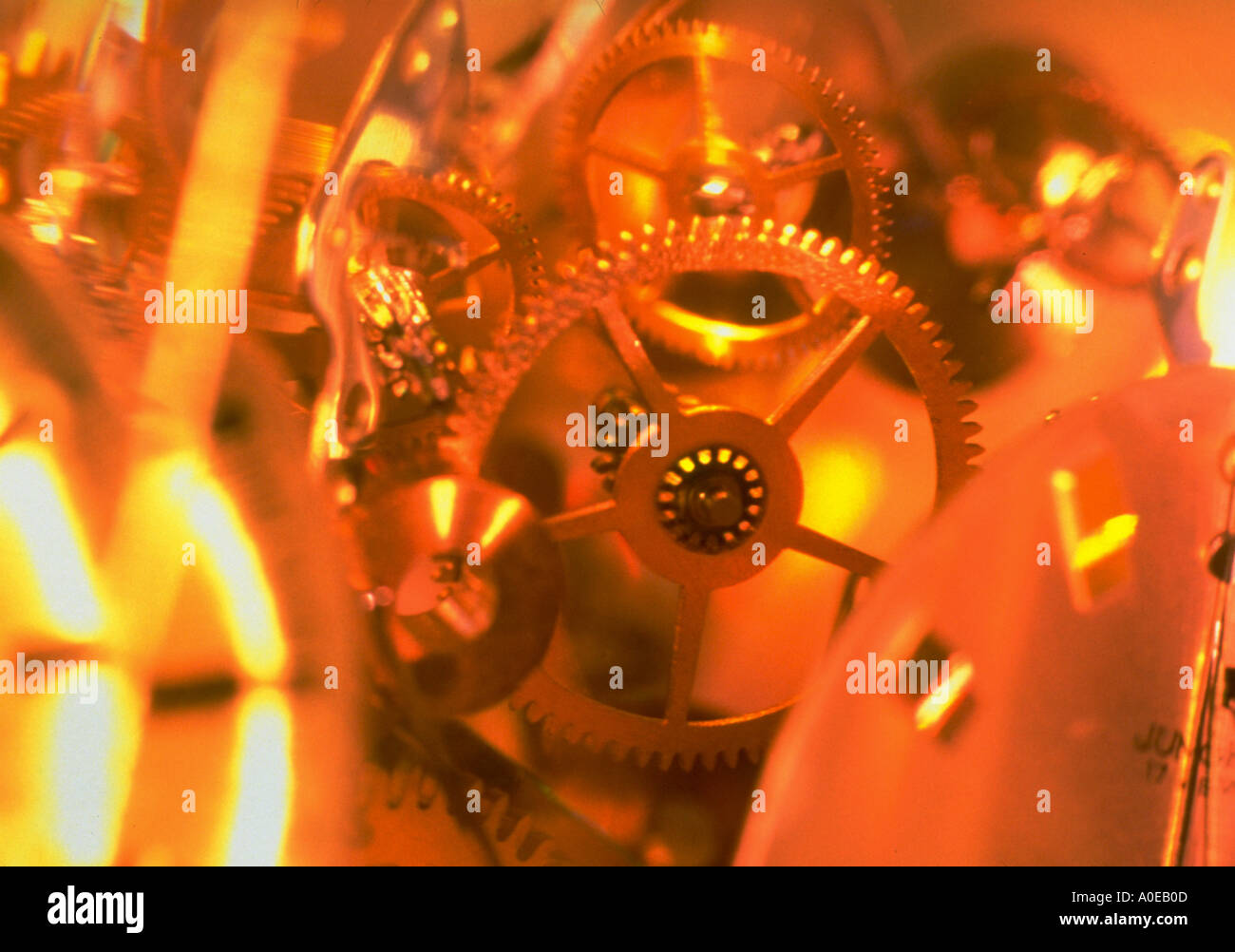 Close up of watch parts including gears and watch faces Stock Photo Alamy