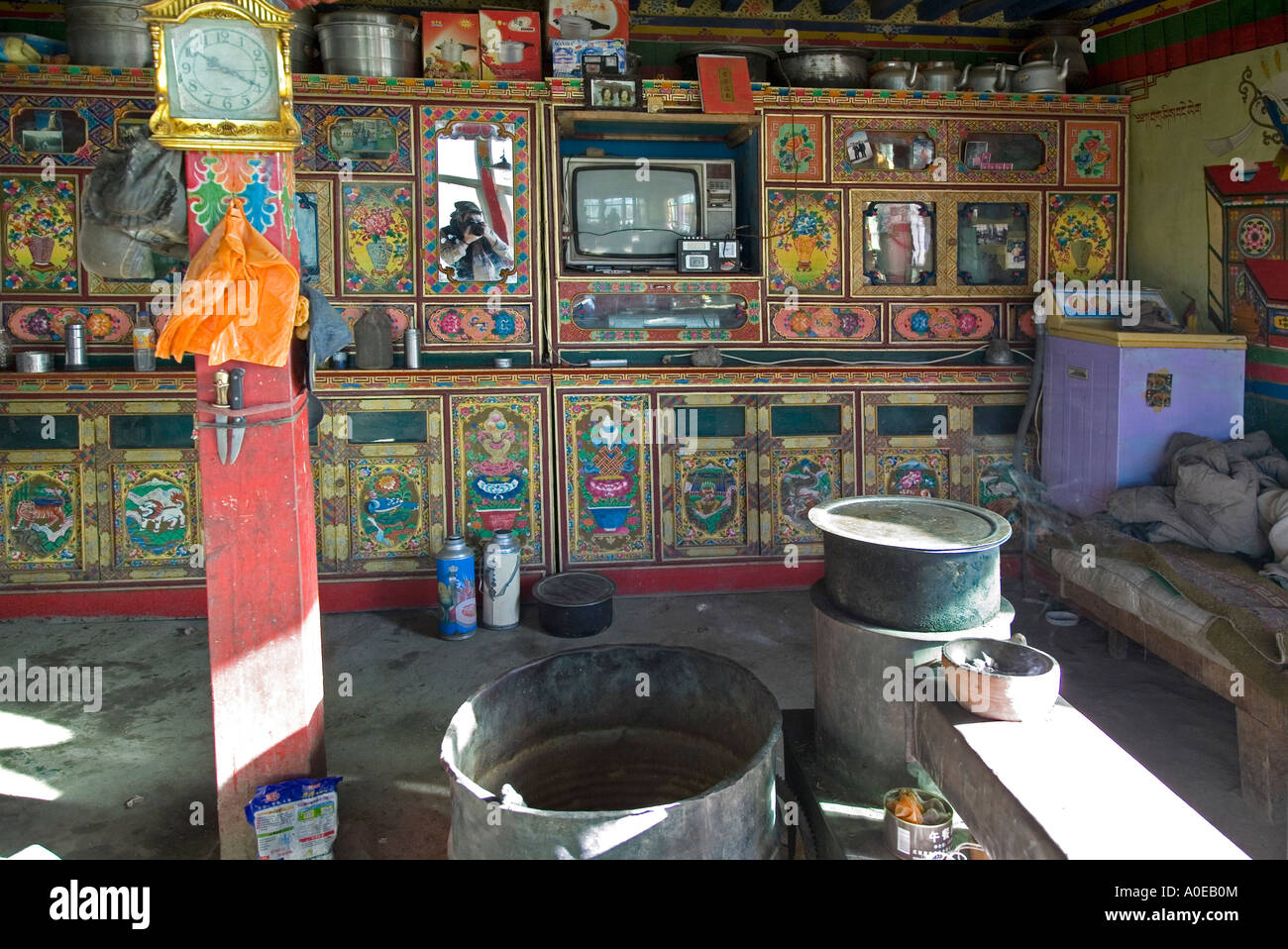Tibetan living room, with photographer rural village en route to