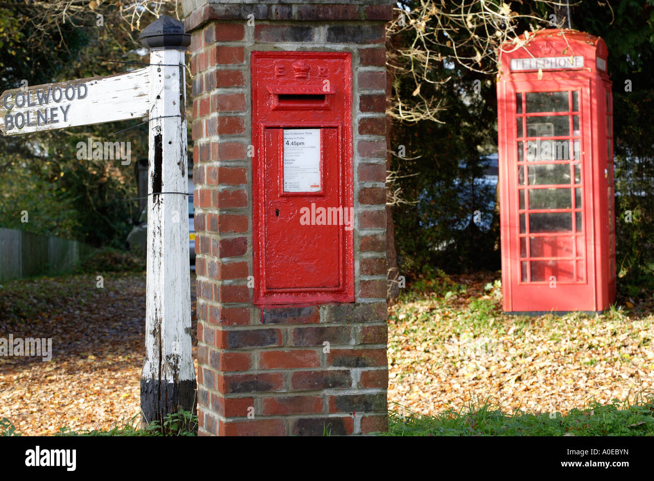 Red telephone box and Post box Sussex England UK Stock Photo
