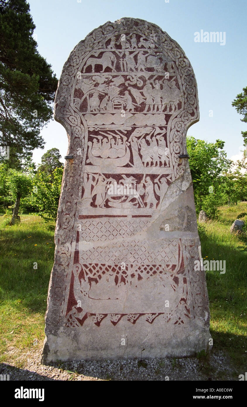 Picture stone at Bunge open air museum in Gotland Sweden Stock Photo