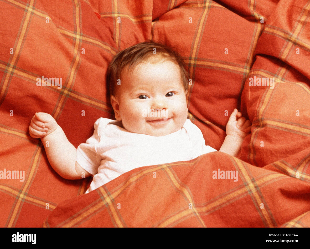 Tiny Baby in Big Bed Stock Photo Alamy