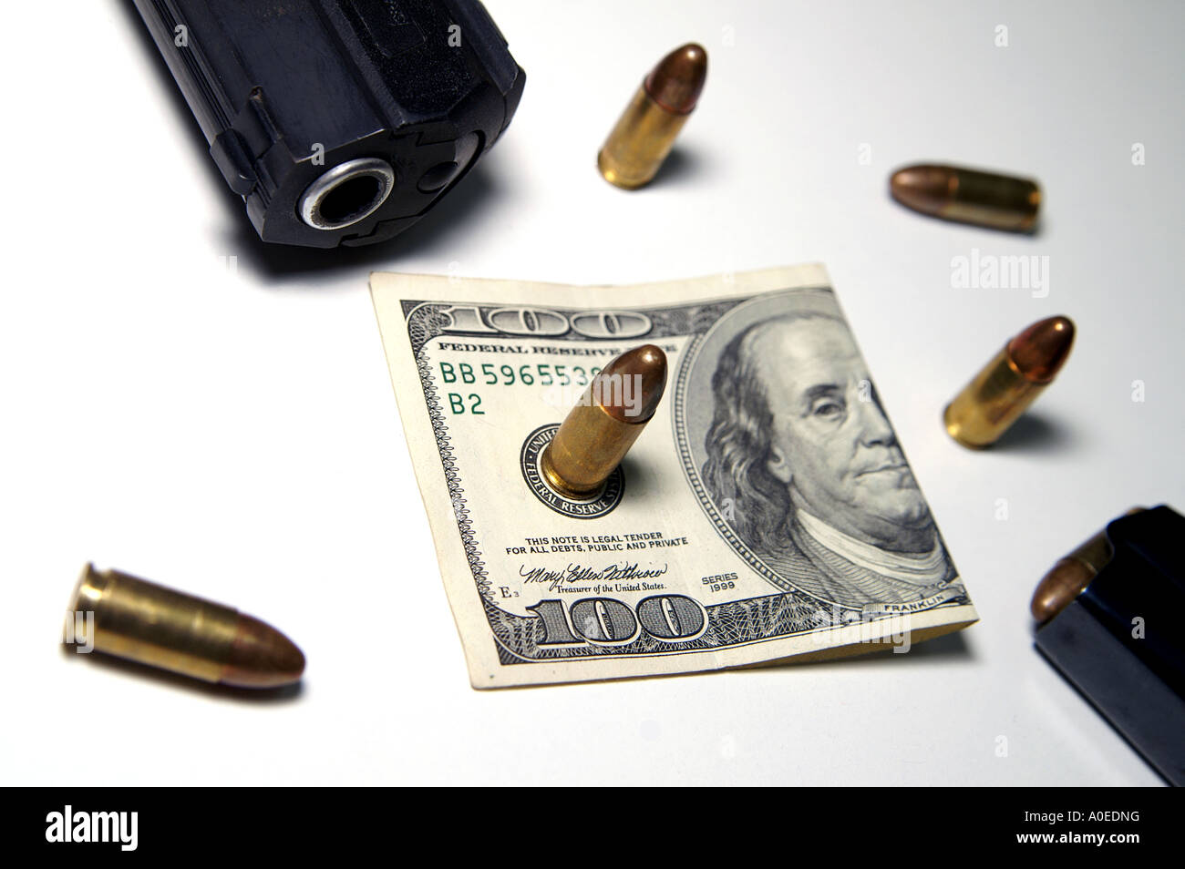 Weapons and money the two ingredients for power and greed on white background Stock Photo Alamy