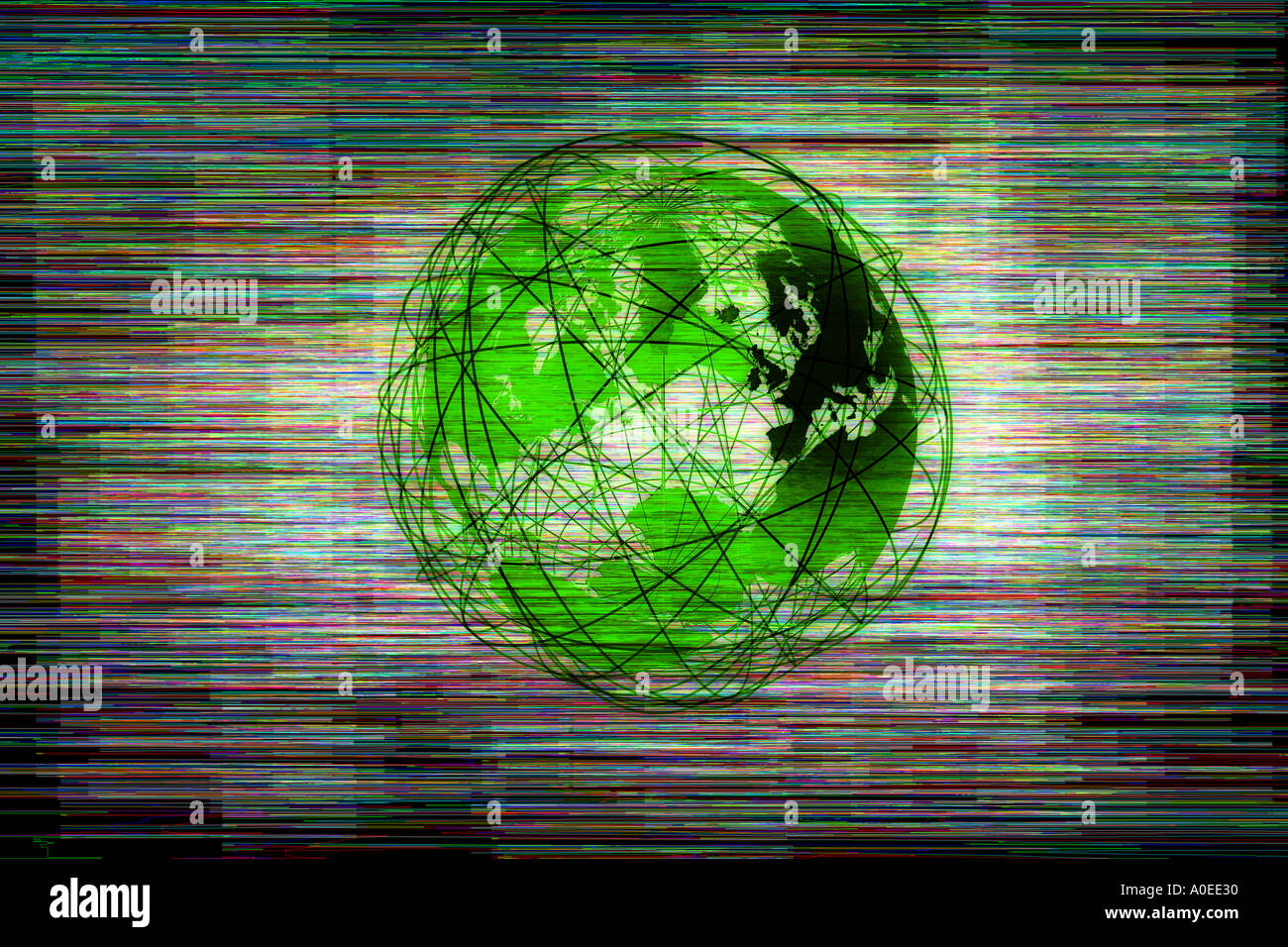 wire frame globe with streaks of color Stock Photo