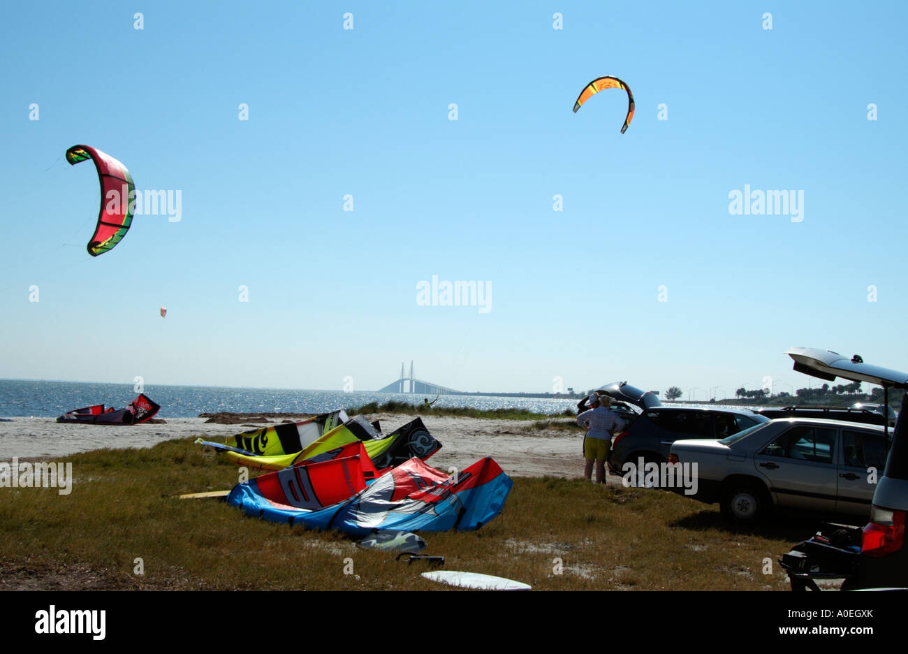 Kiteboarding on Tampa Bay Florida USA Stock Photo Alamy