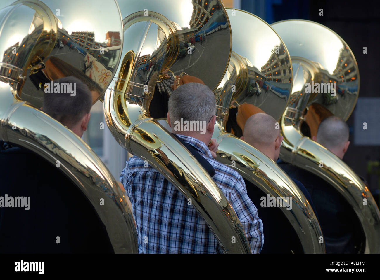 Sousaphone players with the American Army in Europe Marching Band 2006 Stock Photo