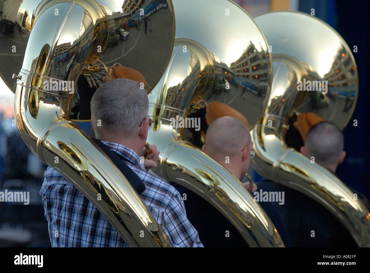 Sousaphone players with the American Army in Europe Marching Band 2006 Stock Photo