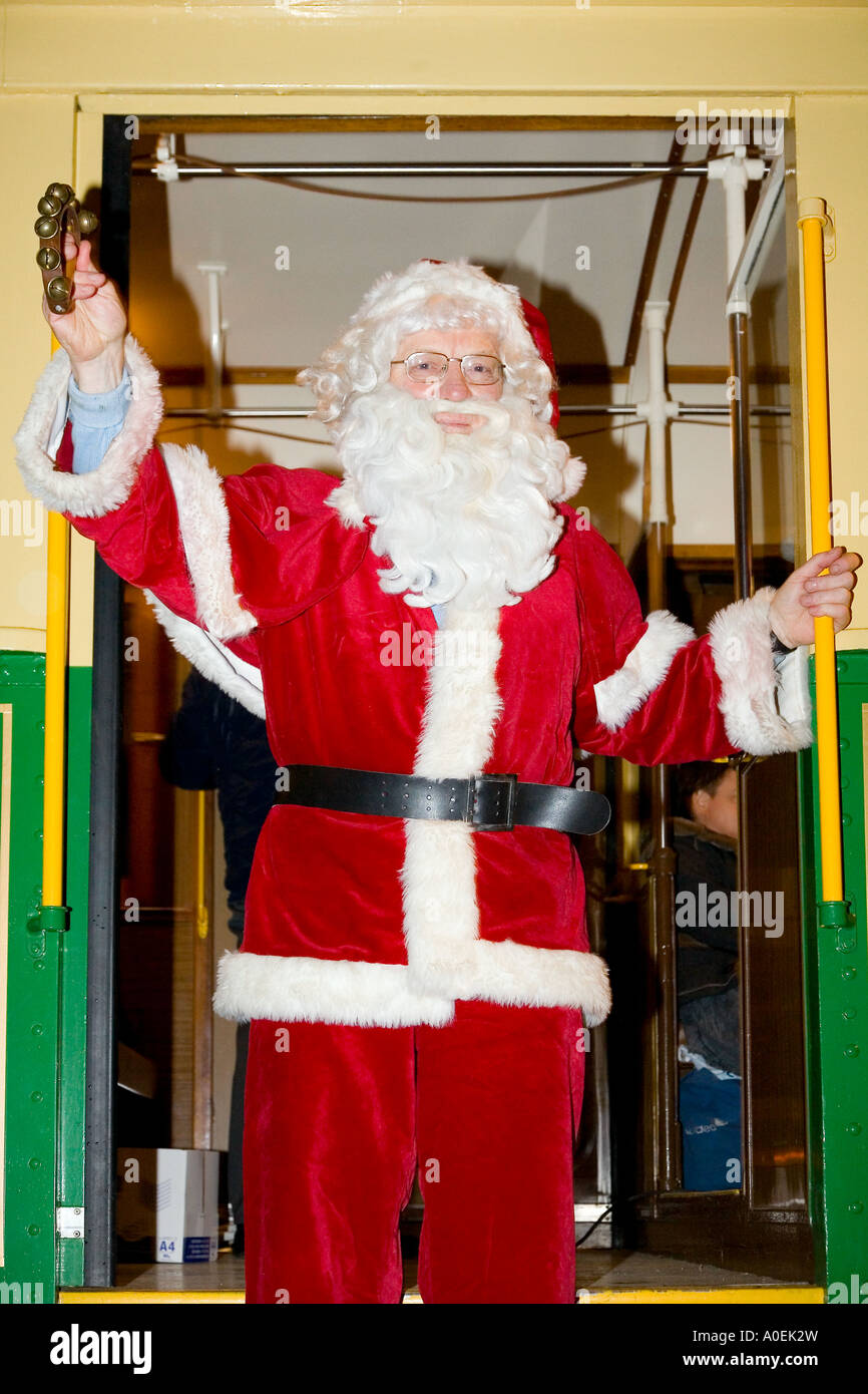 Santa Claus arriving in a tram car Stock Photo
