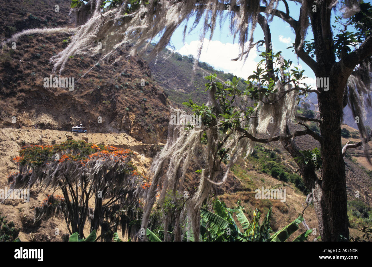 Landslide on Road to Los Nevados Village Andes Venezuela Stock Photo