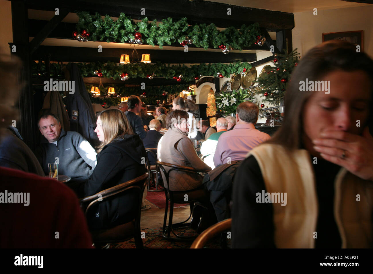 Bar of the Bear Hotel at Christmas Crickhowell Mid Wales Stock Photo