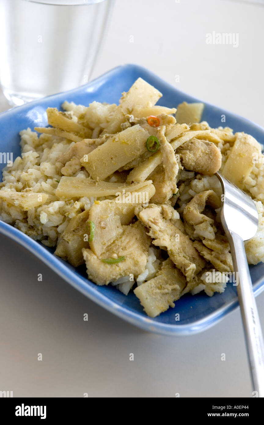 Green Thai chicken curry with bamboo shoots and rice Stock Photo Alamy
