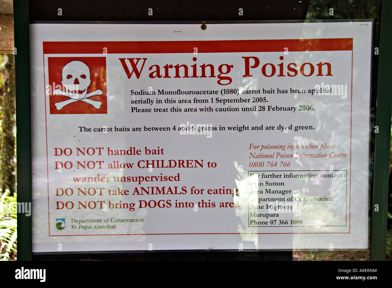 Possum poison sign, North Island, New Zealand Stock Photo Alamy