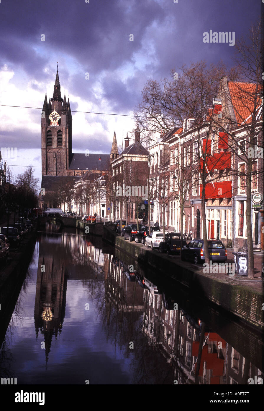 Thundery skies over the canal at Delft Netherlands Stock Photo